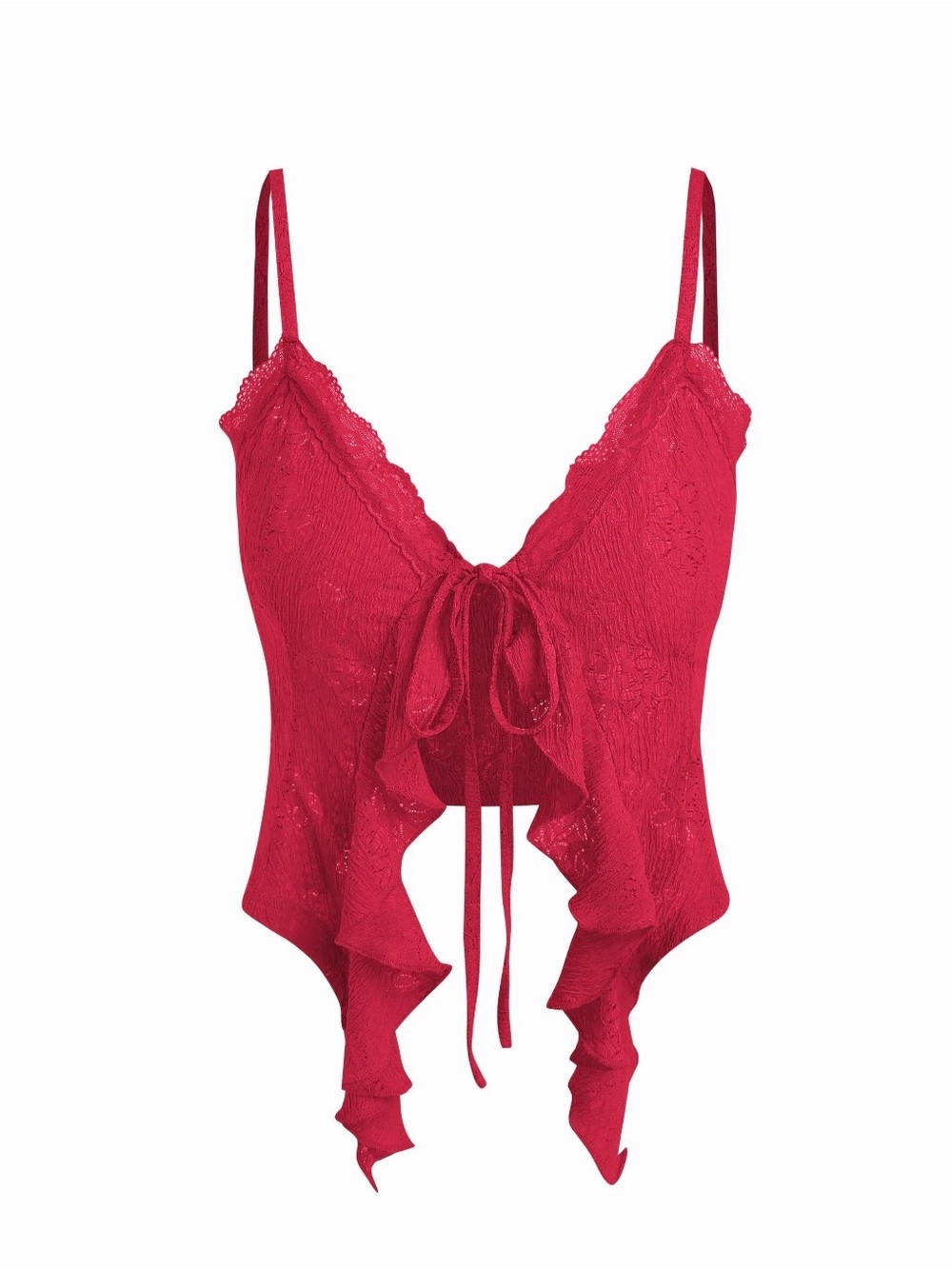 Red Lace Tie-Front Camisole Top - fairy core